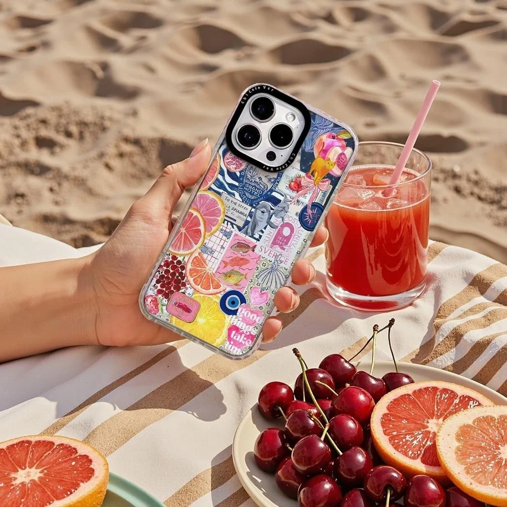 iPhone 16 Plus Case,Expressive Y2K Citrus Coastal Sea Vintage Collage Design